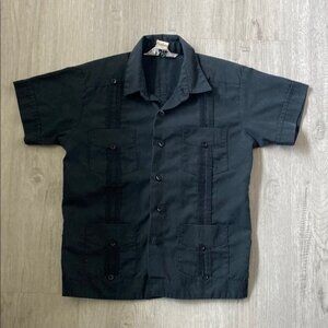 Boys Black Rafifo Guayabera button shirt size S